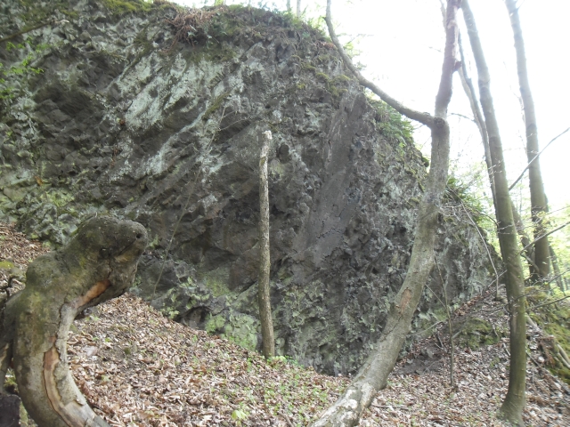 Kopka Swaroga - w bazalcie widać prawdopodobnie odciśnięty pień drzewa.jpg